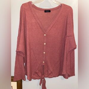 Women’s waffle knit top with tie at waist